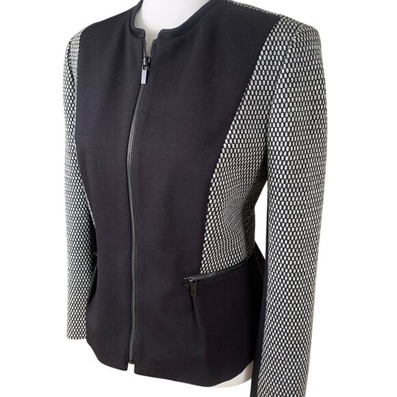 Classiques Entier Size M Zip Wool Blazer Jacket Gray Black Fitted Flattering - Picture 1 of 7